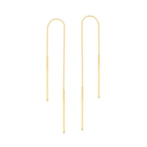 Bar Threader Earrings 14K Solid Yellow Gold Bar Drop Dangle Chain Earrings, Women Long Box Chain Earrings, Minimalist Thread Earrings