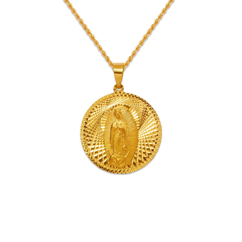 Virgin Mary Miraculous Medal Real 14K Solid Gold Our Lady of Guadalupe ...