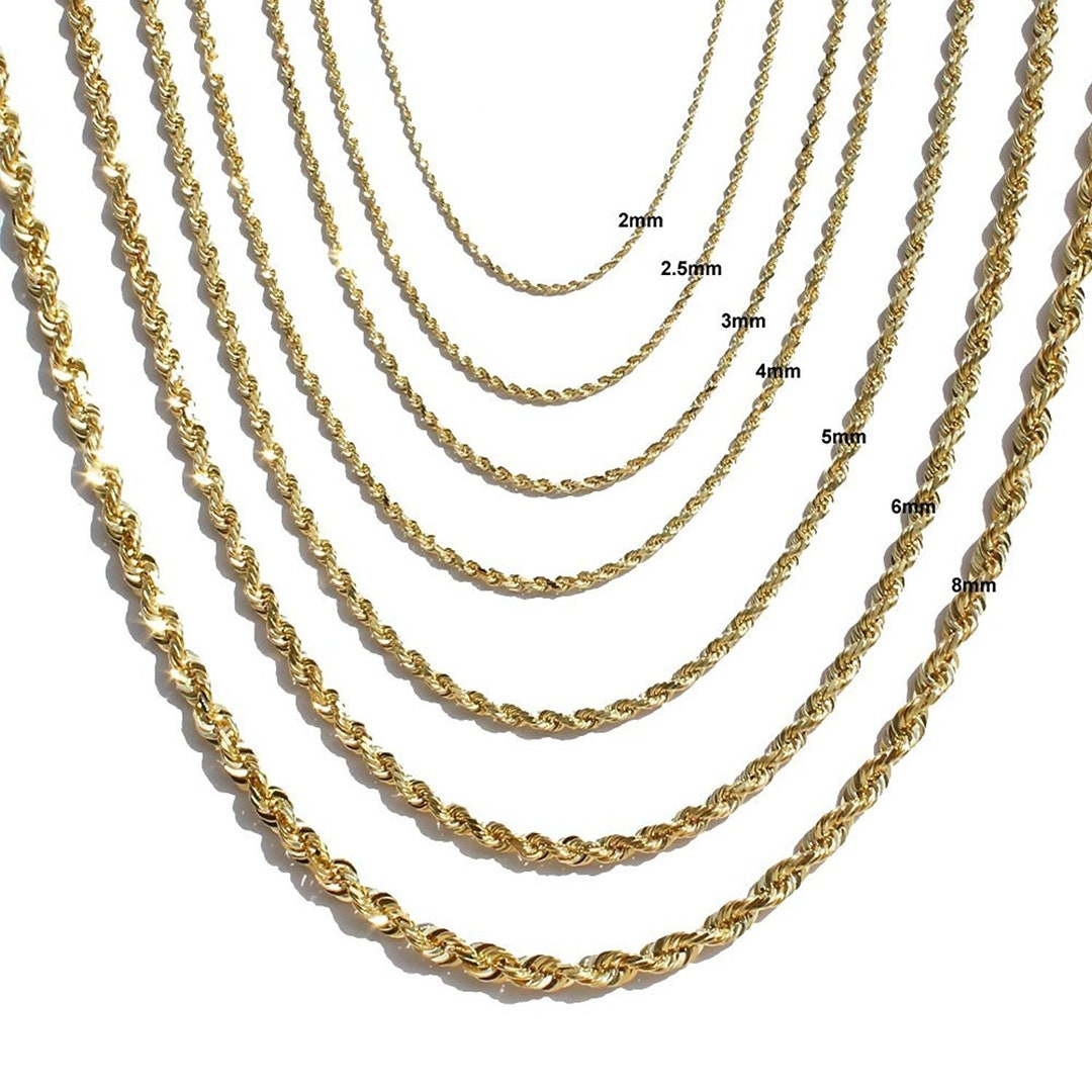 Solid 14K Yellow Gold Rope Heavy Chain, DC Rope Necklace Chain Men