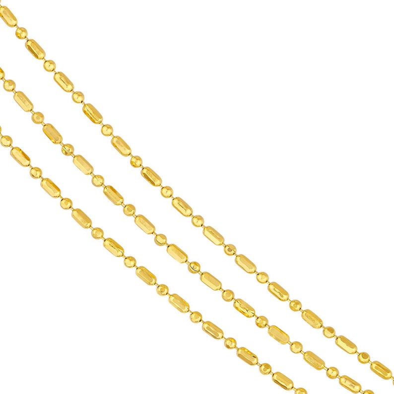 Beaded Chain 14K Solid Gold Triple Layered Necklace, Dainty Multi Strand Necklace, Adjustable 14K Real Gold Chain Necklace For Women image 5