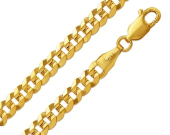 Cuban Link Chain 14K Solid Yellow Gold Curb Chain Necklace, 3-11mm Thick Gold Chain, 14K Real Gold Chain Men Women Sz 16"-30"