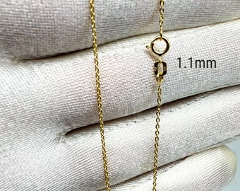 本物の10Kまたは14Kゴールドチェーンネックレス、繊細な1.1mm 2mm