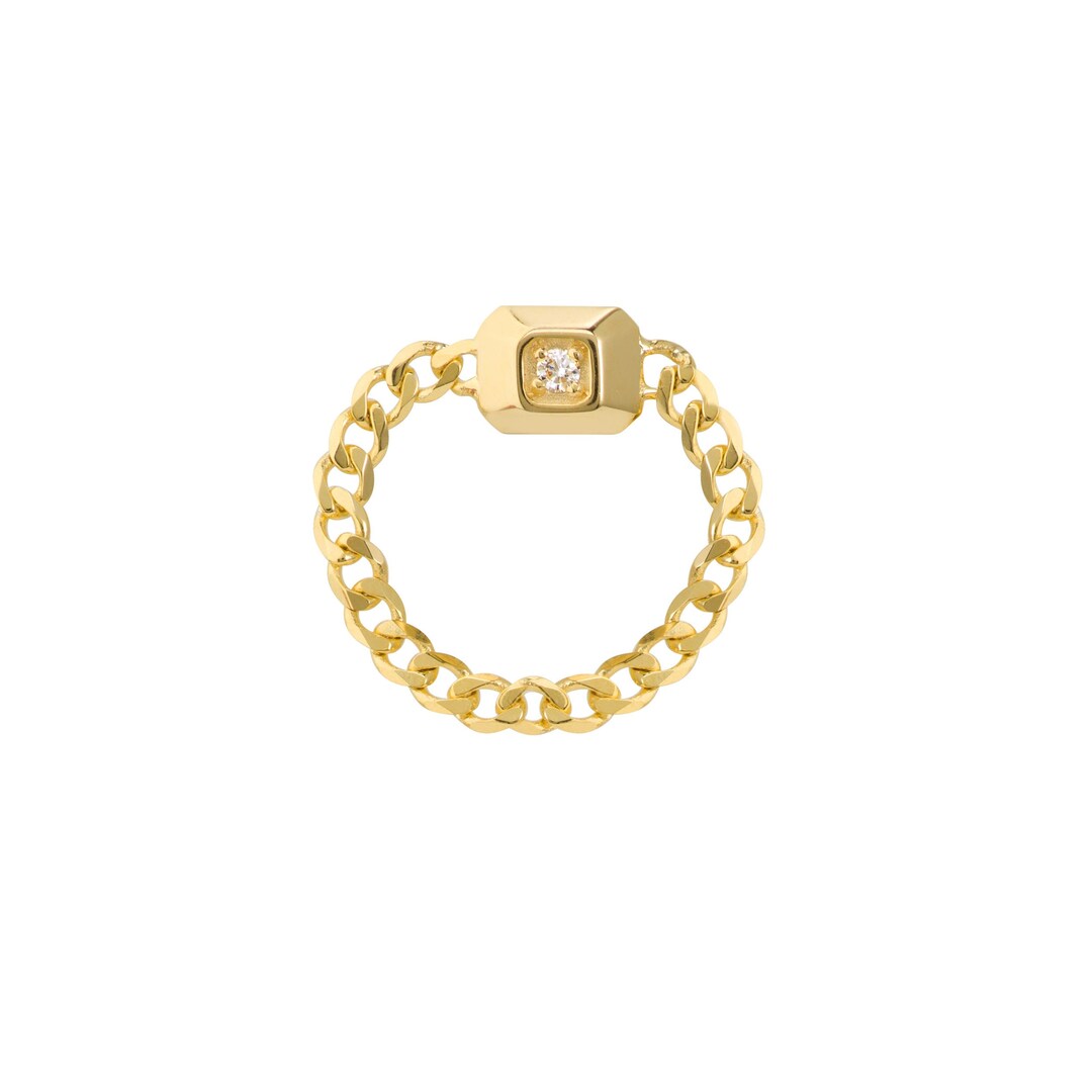 Diamond Chain Ring 14K Solid Gold, Stackable Ring for Women, Curb Link ...