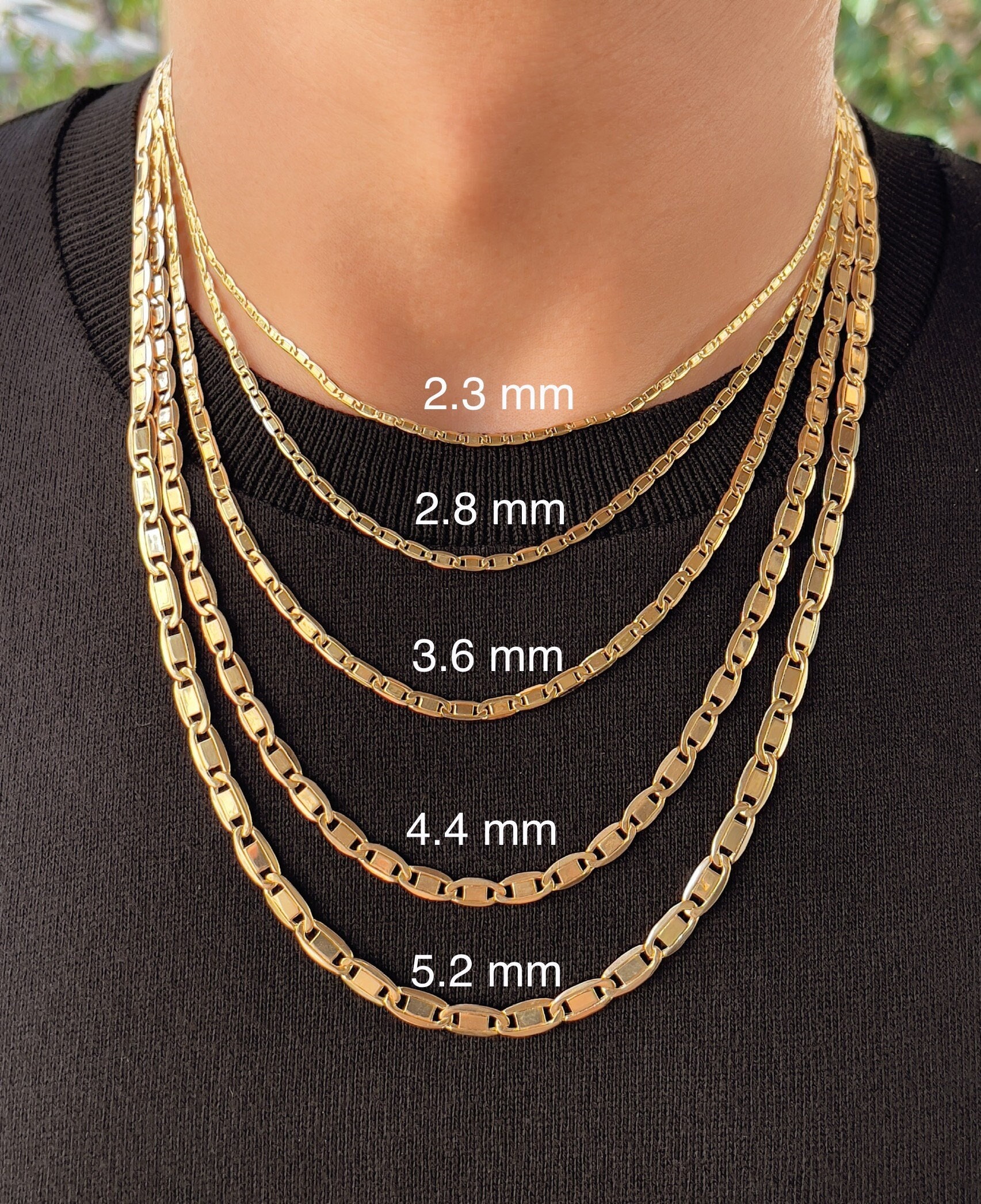 14K Real Gold Mirror Chain Necklace, 1.8mm-5.2mm Sparkle Chain for