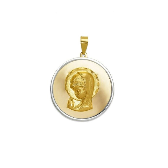 18 Karat Gelbgold Perlmutt Maria-Medaille Der Jungfrau Maria, 20