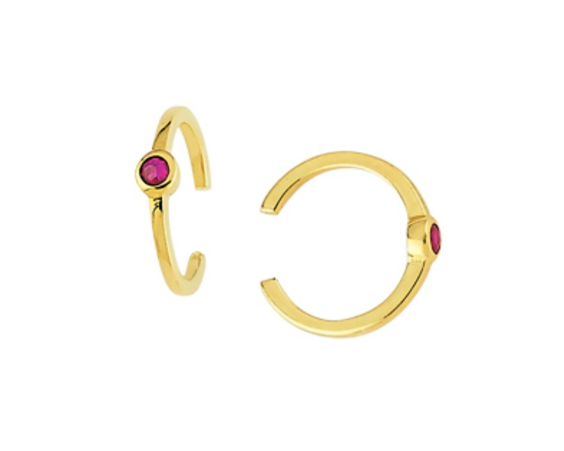 14K Solid Gold Natural Ruby Ear Cuff Ruby Cartilage Earrings Etsy