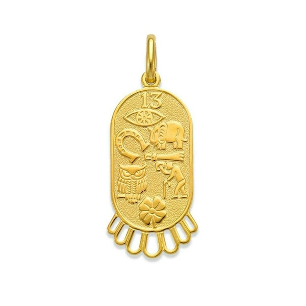 14K Solid Gold Italy Lucky Symbols Necklace Charms,Amulet Good Luck Elephant, Evil Eye,Horseshoe,Owl,Four Leaf Clover,Lucky 13 Pendant