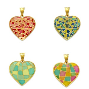 14K Solid Gold Enamel Heart Necklace Pendant for Women,14K Solid Gold Enamel Heart Necklace Pendant for Women