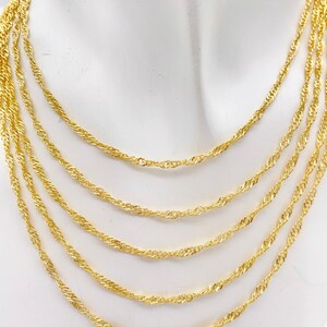 Twisted Singapore Chain Necklace 10K 14K Real Gold Sparkle Diamond Cut Chain, 2.5mm 3.1mm 4.8mm Thick Minimalist Dainty Necklace with Lobster Clasp For Women, Anniversary Gift, Birthday Gift, Gift For Her, Gift For Wife.