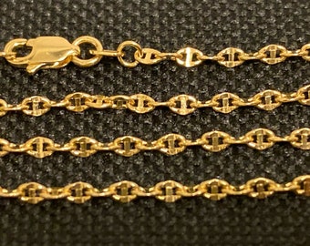14K Real Gold 2.1mm Hammered Mariner Chain Necklace 16-24&quot;, Anchor Link Chain