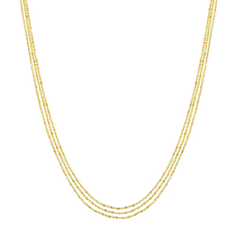 Beaded Chain 14K Solid Gold Triple Layered Necklace, Dainty Gold Necklace, Multi Strand Necklace, Adjustable 14K Real Gold Chain Necklace For Women, Three Strand Necklace, Anniversary Gift, Gift For Wife, Gift For Mom, Mother Gift, Gift For Her