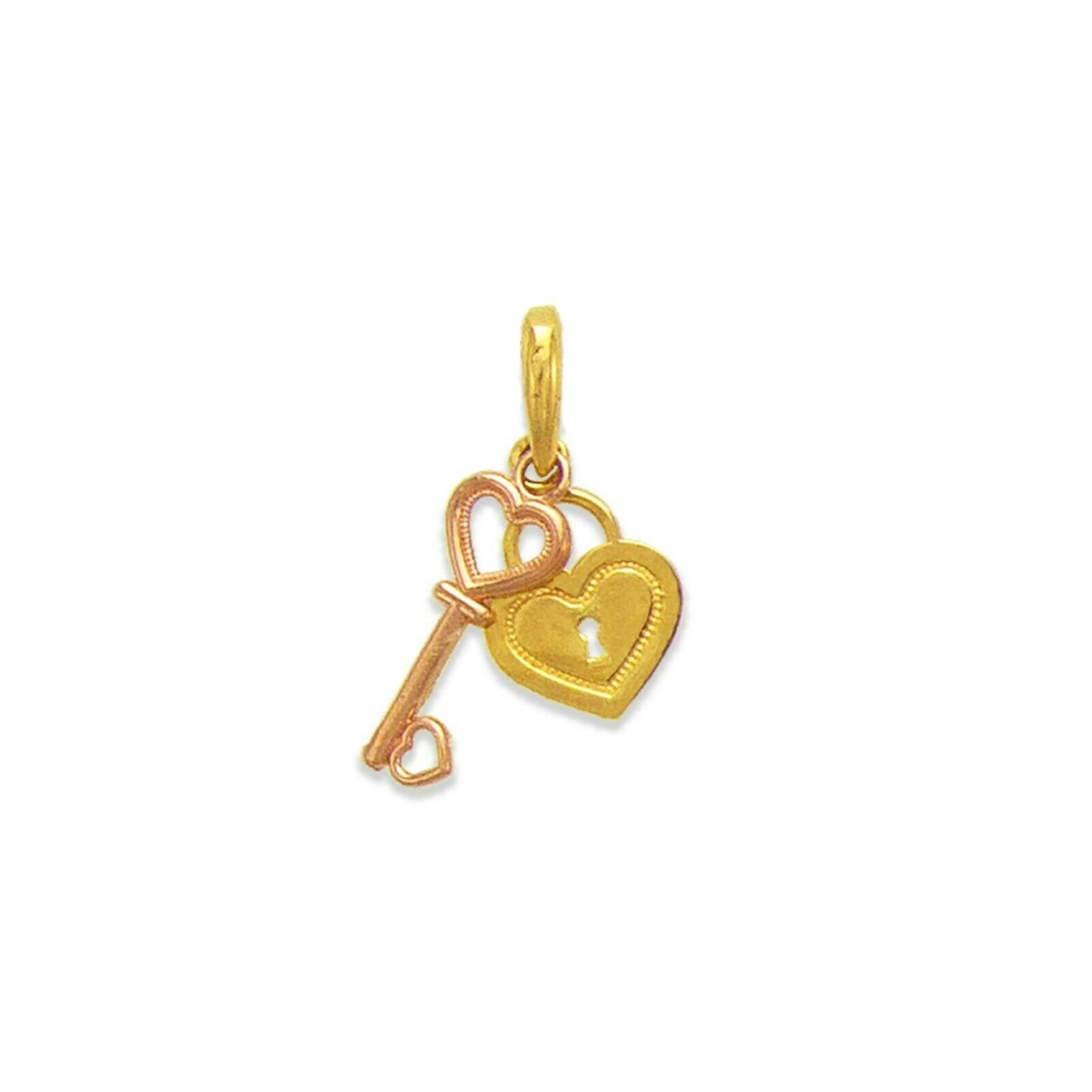 14K Solid Two Tone Gold Heart Lock and Key Pendant Charm Love Etsy
