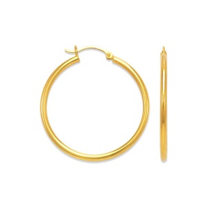 Real 14K Yellow Gold Large Hoop Earrings, Women Round Tube Hoops, Minimalist Earrings, Birthday Gift