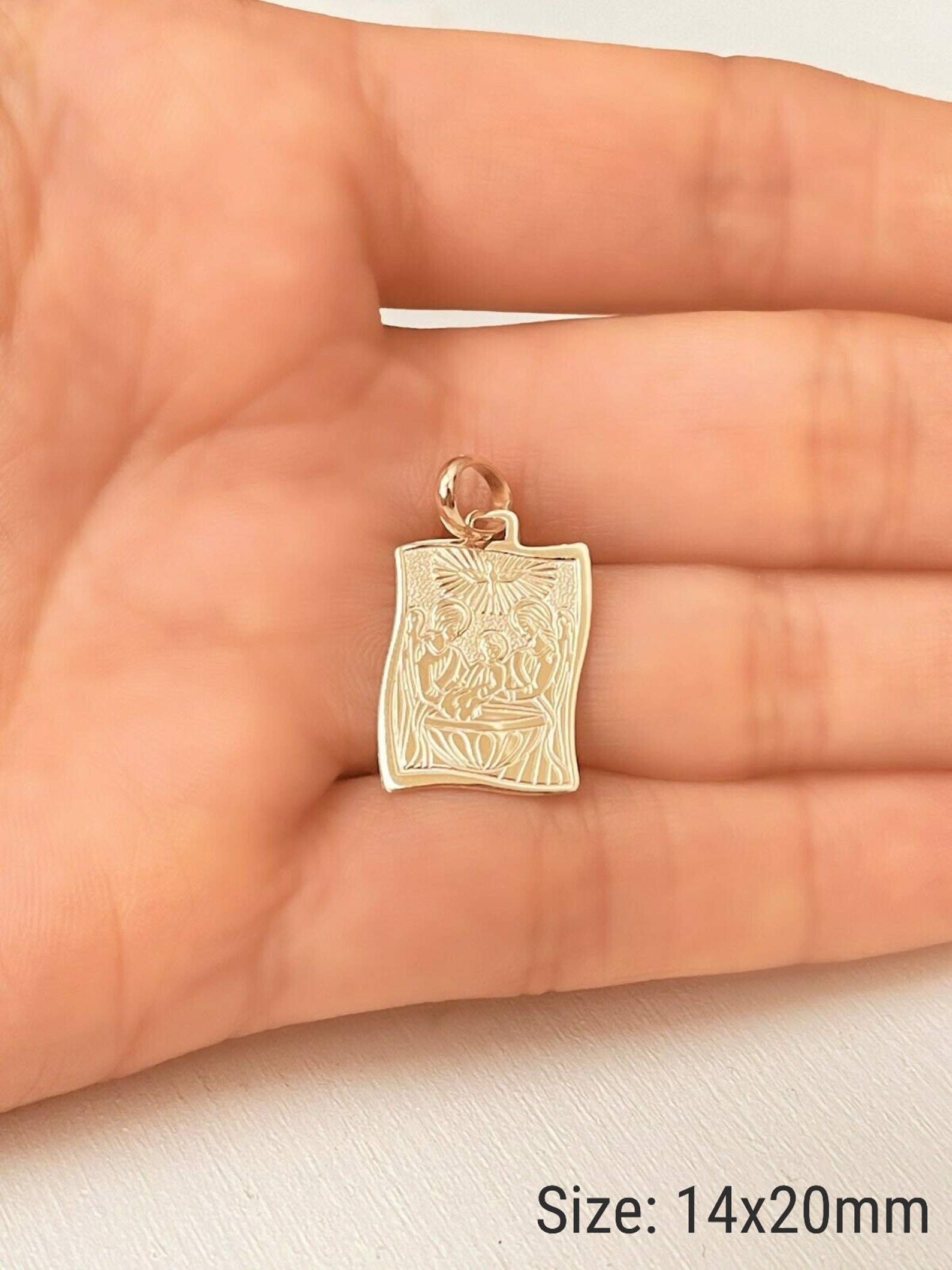14K Solid Yellow Gold Baptism Christening Pendant Charm | Etsy