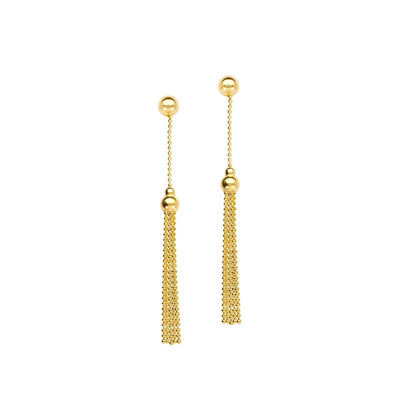 Chain Tassel Earrings 14K Solid Gold Earrings For Women, Bead Chain Earrings, Dainty Minimalist Ball Studs Chain Dangle Earrings Gift For Mom, Ball Bead Drop Dangle Earrings, Push Backing earrings, Gift For Her, Birthday Gift, Anniversary Gift