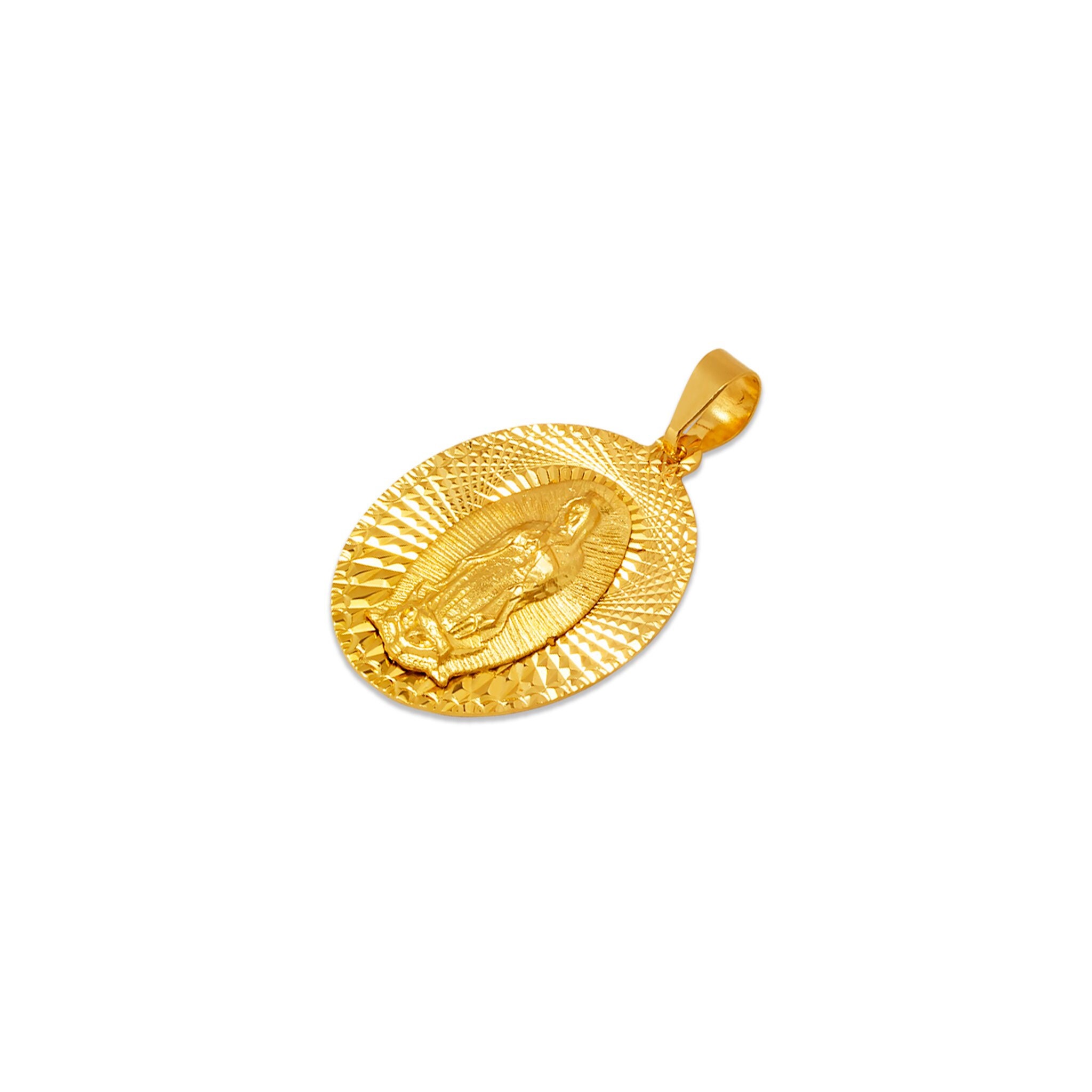 14K Solid Gold Our Lady of Guadalupe Oval Pendant, Religious Medallion ...