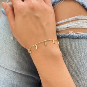 Real Gold Ankle Bracelet For Her, 14K Yellow Solid Gold Anklet For Women, Lucky Elephant, Evil Eye, Horseshoe, Four Leaf Clover Charm Bracelet, Gift For Her, Dainty Gold Anklet Gift For Mom, Minimalist, Multi Charm Anklet Lobster Clasp