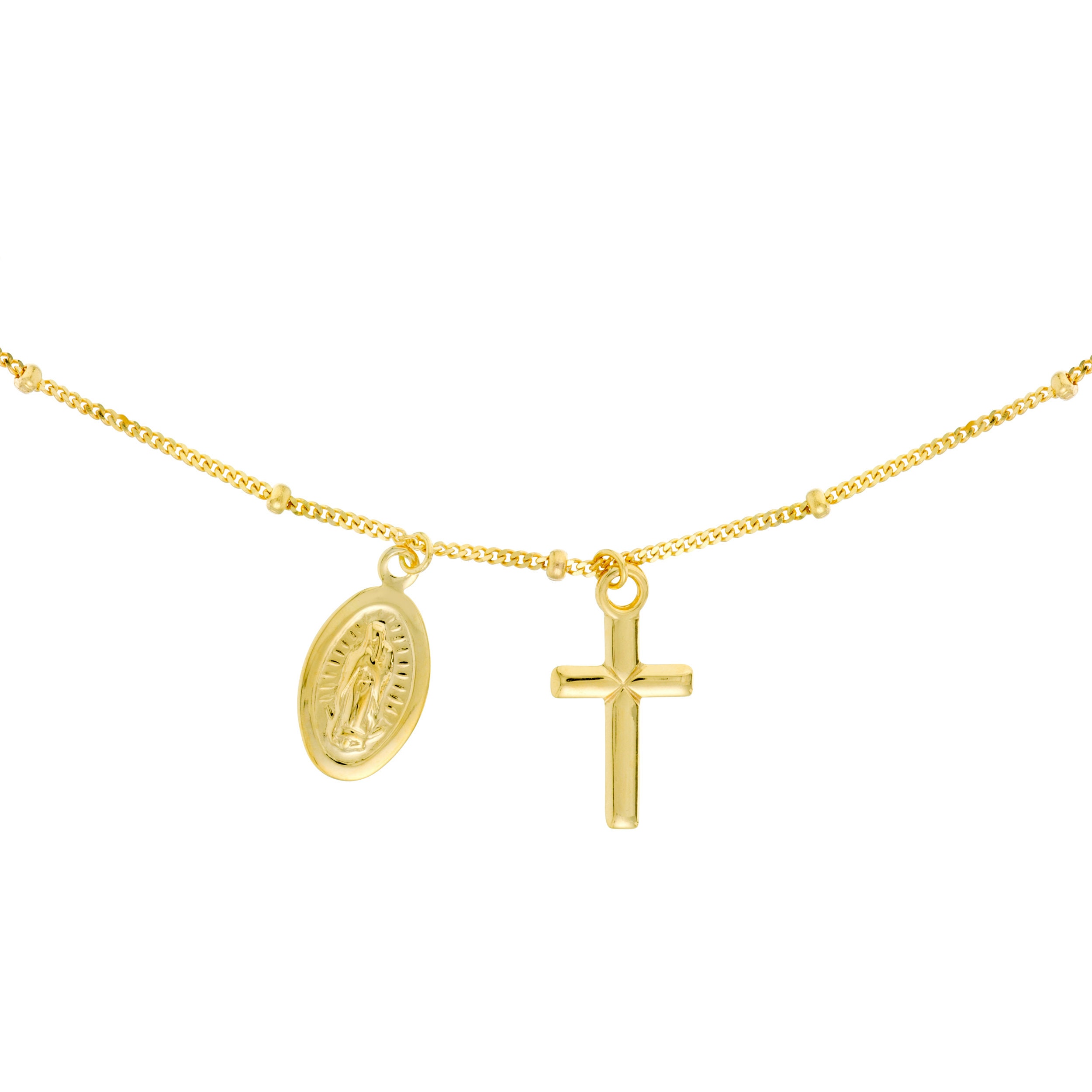 Virgin Mary Miraculous Medal Necklace 14K Solid Gold Cross Pendant ...