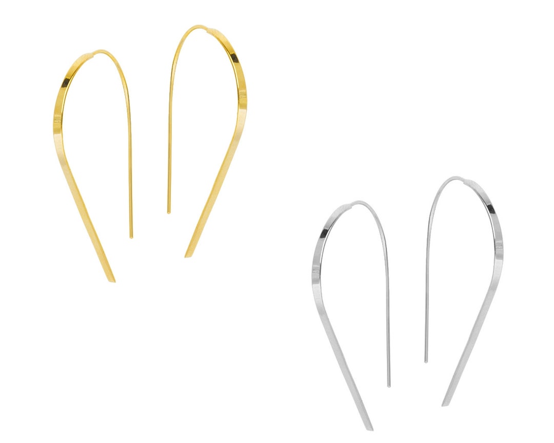 14K Solid Yellow White Gold Threader Earrings, Wire Threader Earrings