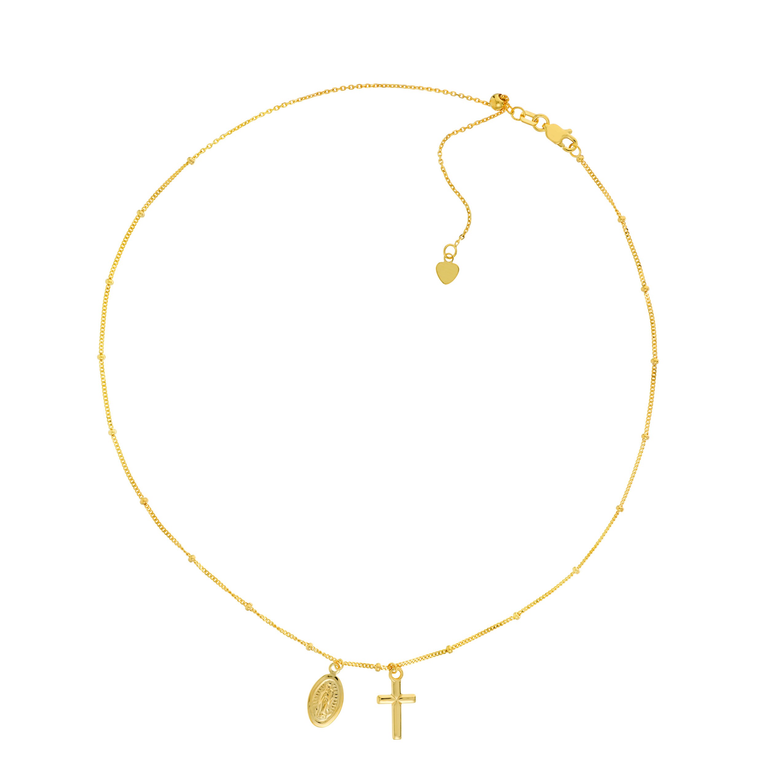 Virgin Mary Miraculous Medal Necklace 14K Solid Gold Cross Pendant ...