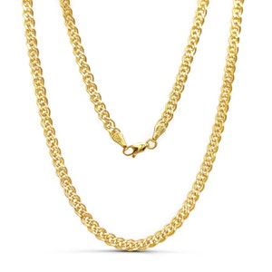 Double Cuban Link Chain 14K Yellow Real Gold 3mm 3.7mm 4.5mm Thick Diamond Cut Nonna Chain Link Necklace For Men Women image 3