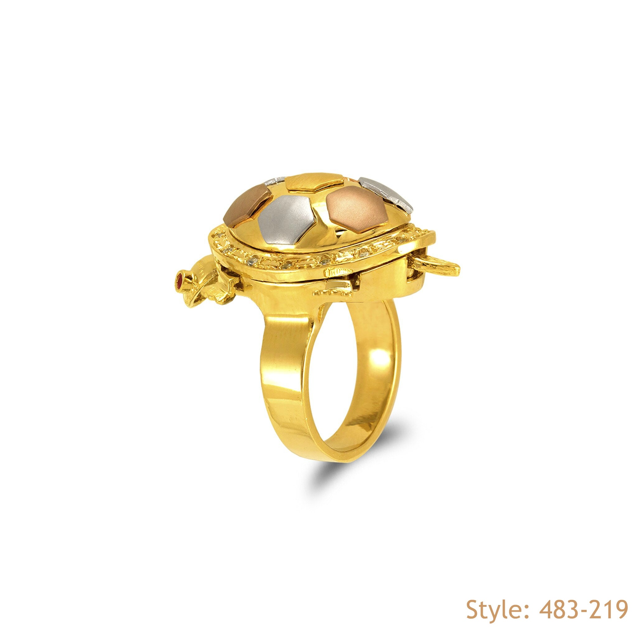 14K Solid Tri Color Gold Turtle Ring, Unique Ring, Dainty