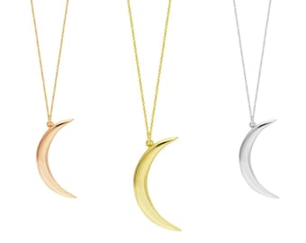 Half Moon Necklace 14K Solid Gold, Women Small Crescent Moon Necklace , Celestial Moon Pendant Adjustable Delicate Cable Chain