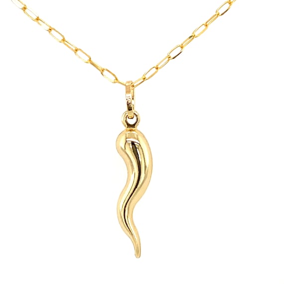 14K Solid Gold Cornicello Italian Horn Necklace Horn Pendant | Etsy