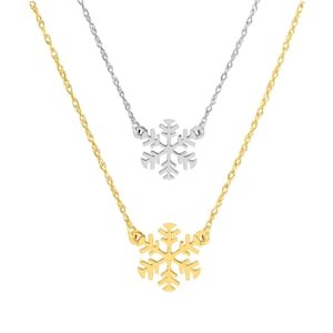 Snowflake Necklace 14K Solid Gold Dainty Winter Necklace, Delicate 14K Yellow White Real Frozen Necklace For Women, Girls, Christmas Gifts