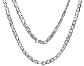 14 kt echtgouden witgouden Mariner-ketting voor mannen en vrouwen, 1,5 mm-3,05 mm diamantgeslepen plat ankerketting voor hanger, karabijnsluiting