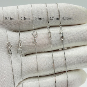 Halskette aus massivem 14-karätigem Weißgold mit Kastenkette für Damen und Herren, diamantgeschliffene, dünne Kette für Anhänger (0,45 mm – 0,75 mm), zierlicher, minimalistischer Schmuck