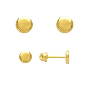 Circle Stud Earrings 14K Solid Gold, Men Women Girls Disc Earrings Studs, Screw Back Earrings 5mm, Minimalist Earrings, Birthday Gift