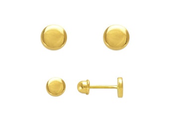 Circle Stud Earrings 14K Solid Gold, Men Women Girls Disc Earrings Studs, Screw Back Earrings 5mm, Minimalist Earrings, Birthday Gift