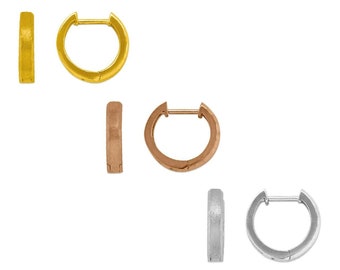 Small Huggie Hoop Earrings, Thin Brushed Hoop Earrings, Minimalist Hoops 14K Solid Yellow White Rose Gold