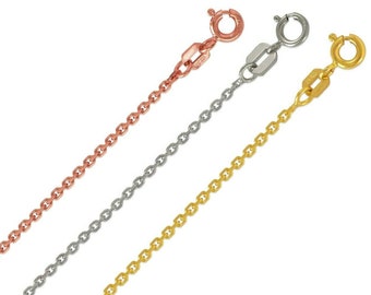 Cable Link Chain 14K Solid Gold Italy, Delicate Cable Necklace Chain, 1-1.5mm Thin Chain Necklace 16-20"