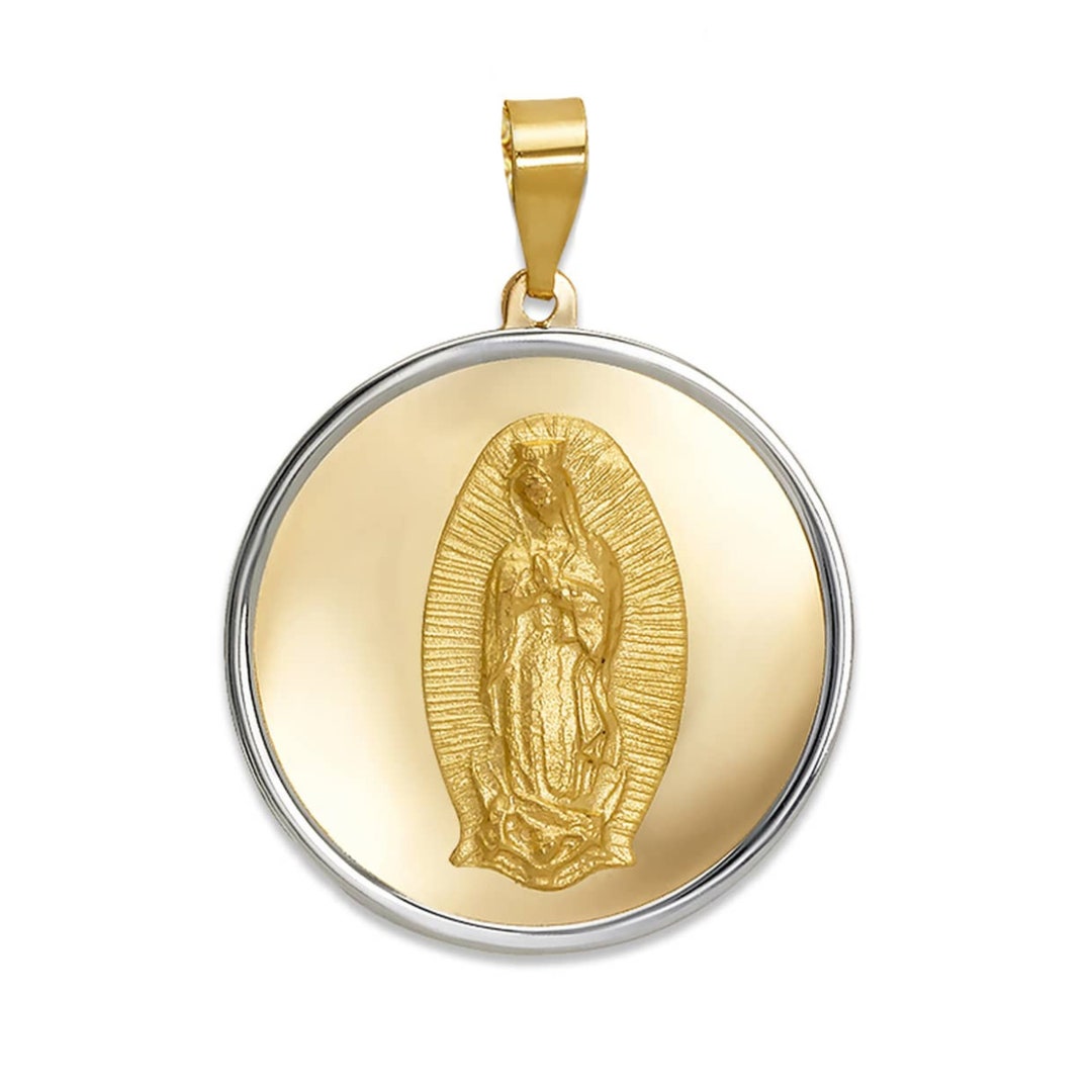 14K Solid Two Tone Gold Miraculous Medal, Virgin Mary Our Lady of ...