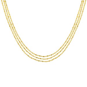 Beaded Chain 14K Solid Gold Triple Layered Necklace, Dainty Multi Strand Necklace, Adjustable 14K Real Gold Chain Necklace For Women image 4