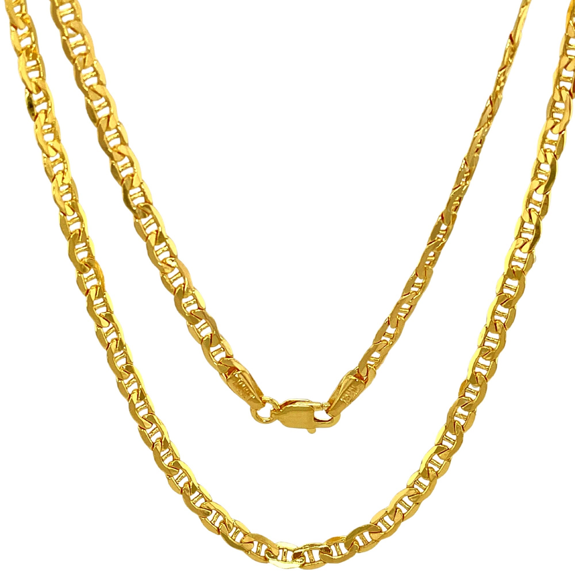 10K 14K Real Gold Mariner Chain Necklace for Men Women, 2.4mm 3.05