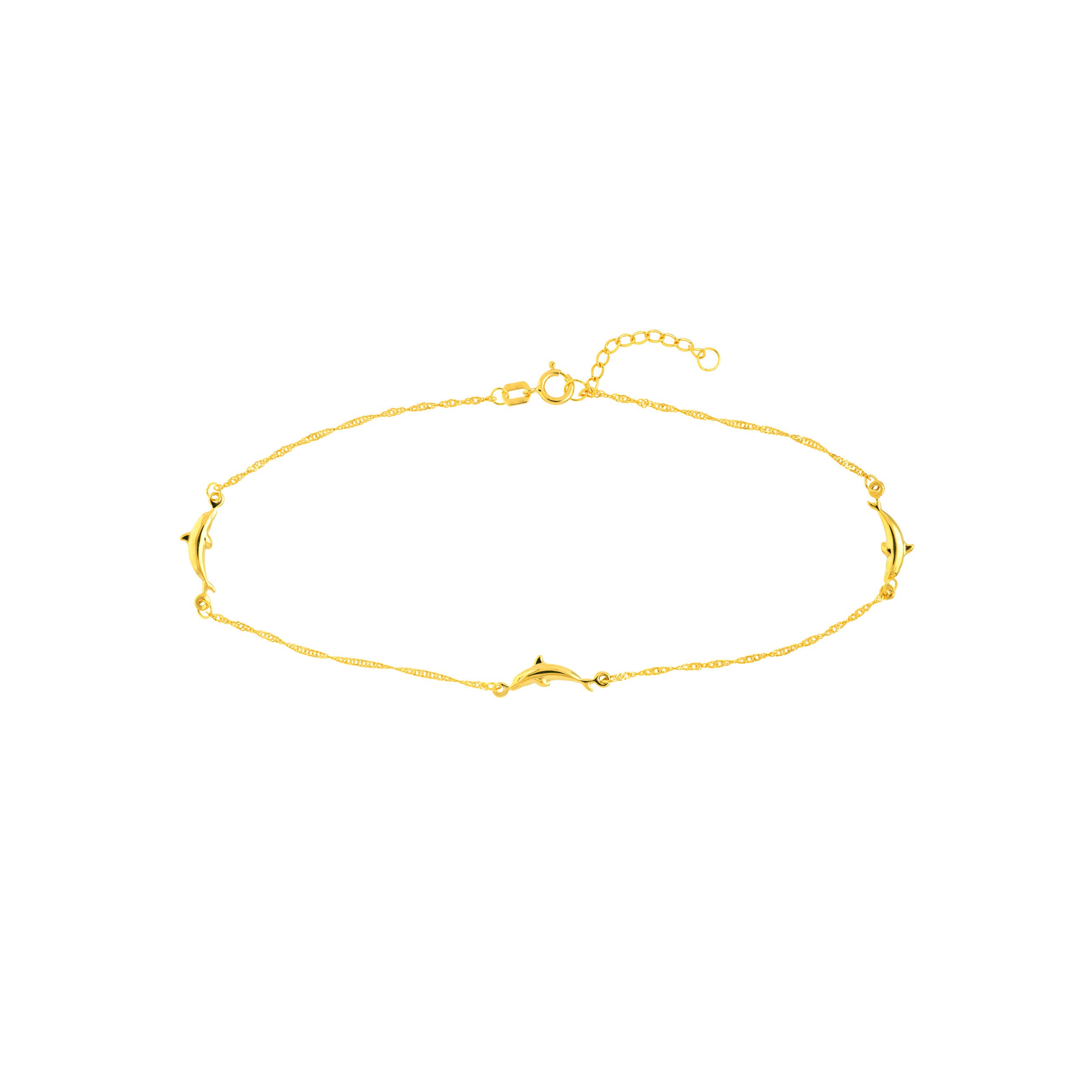 Dolphin Charm 14K Yellow White Solid Gold Anklet Adjustable Etsy