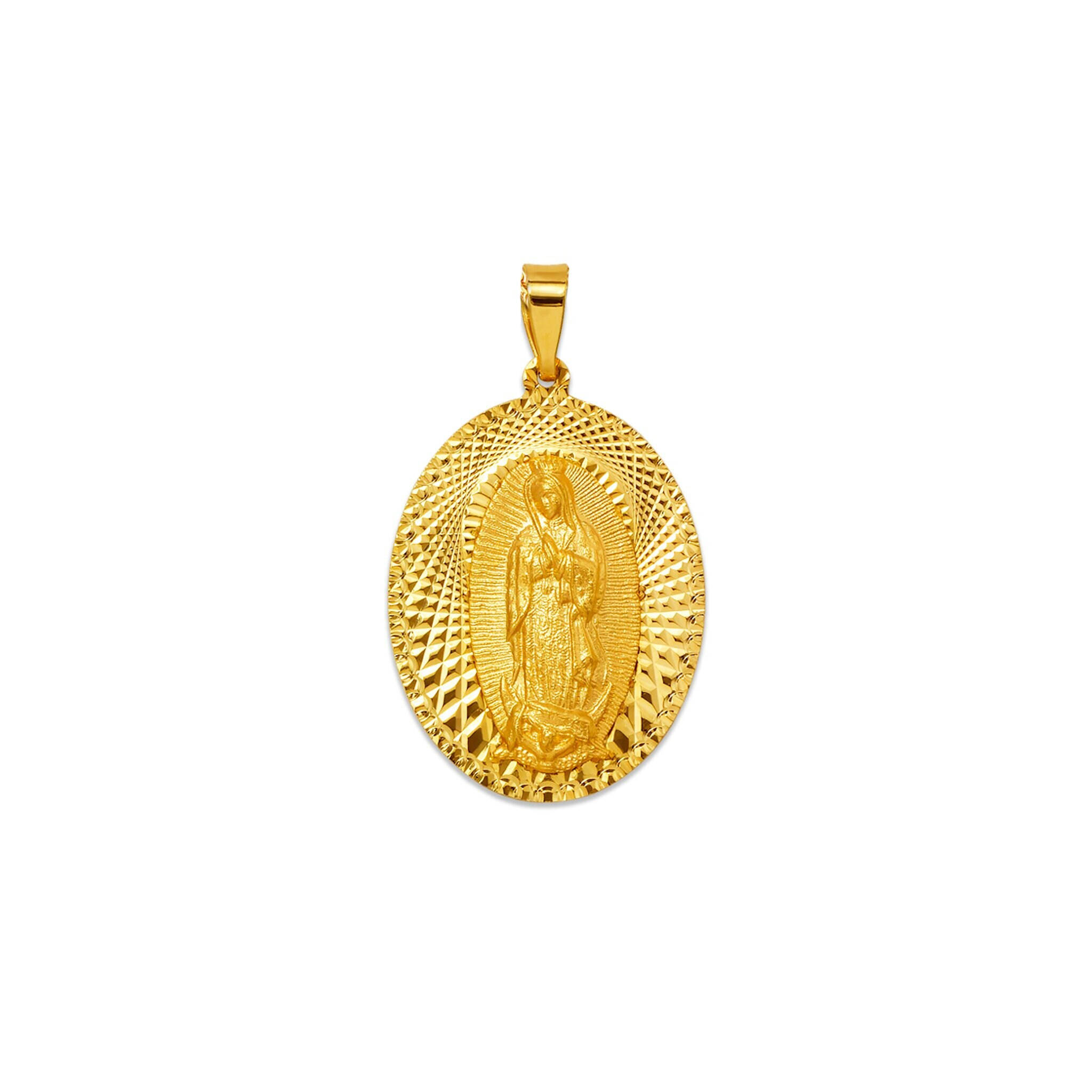 14K Solid Gold Our Lady of Guadalupe Oval Pendant, Religious Medallion ...
