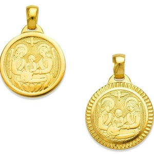Baptism Christening Pendant Medallion 14K Solid Yellow Gold Baptism Medal Pendant, Round Religious Necklace Charm