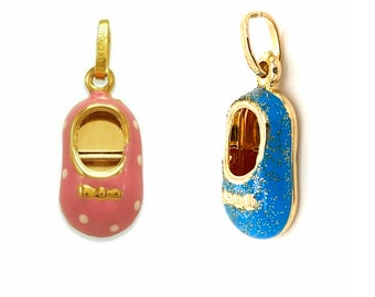 14K Solid Gold Baby Shoe Charm Baby Shoes Pendant Enamel