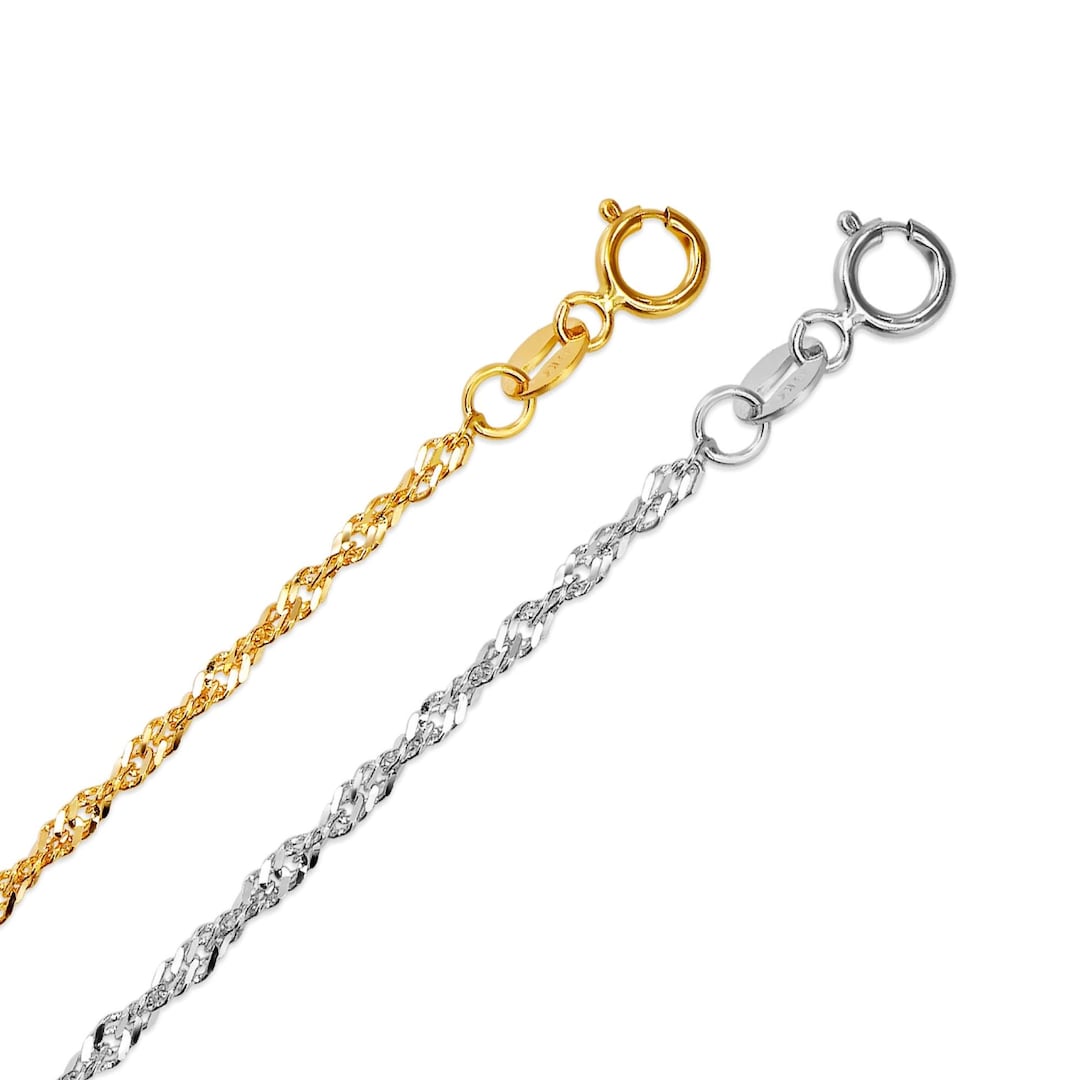 Solid 14K Yellow White Gold 0.9-2.5mm Singapore Chain Necklace for ...
