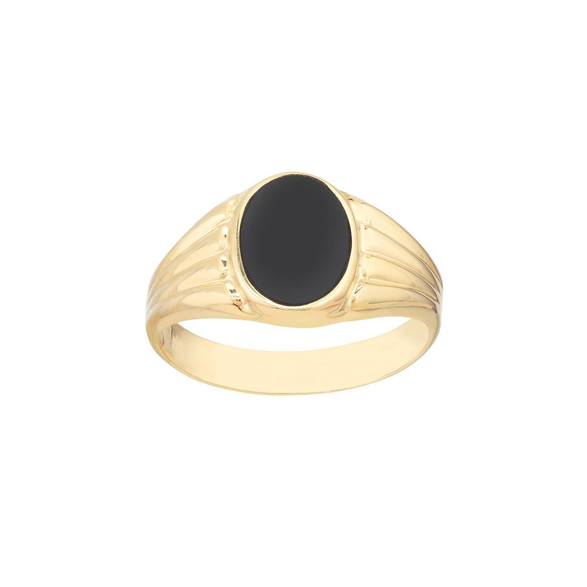 Black Onyx Oval Signet Ring Women 14K Yellow Solid Gold Minimalist