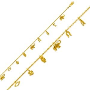 Ankle Bracelet 14K Solid Yellow Gold Anklet For Women, Lucky Elephant, Evil Eye, Horseshoe, Four Leaf Clover Charm Bracelet, Gift For Her