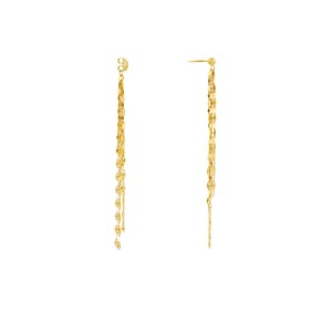 Long Chain Elegant Earrings 14K Solid Gold Chain Tassel Earrings