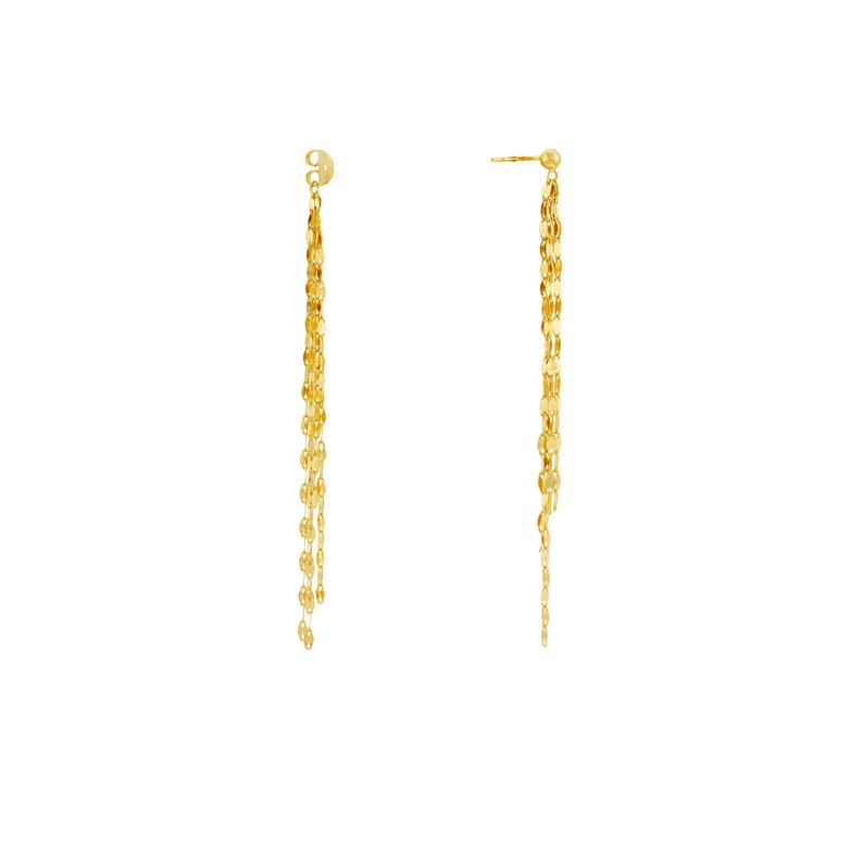 Long Chain Elegant Earrings 14K Solid Gold Chain Tassel Earrings