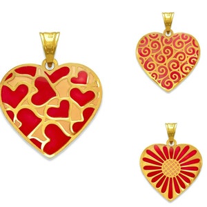 Dainty Gold Heart Pendant, 14K Solid Yellow Gold Heart Necklace Pendant, Enamel Red Heart Charm, Love Jewelry, Gift For Her