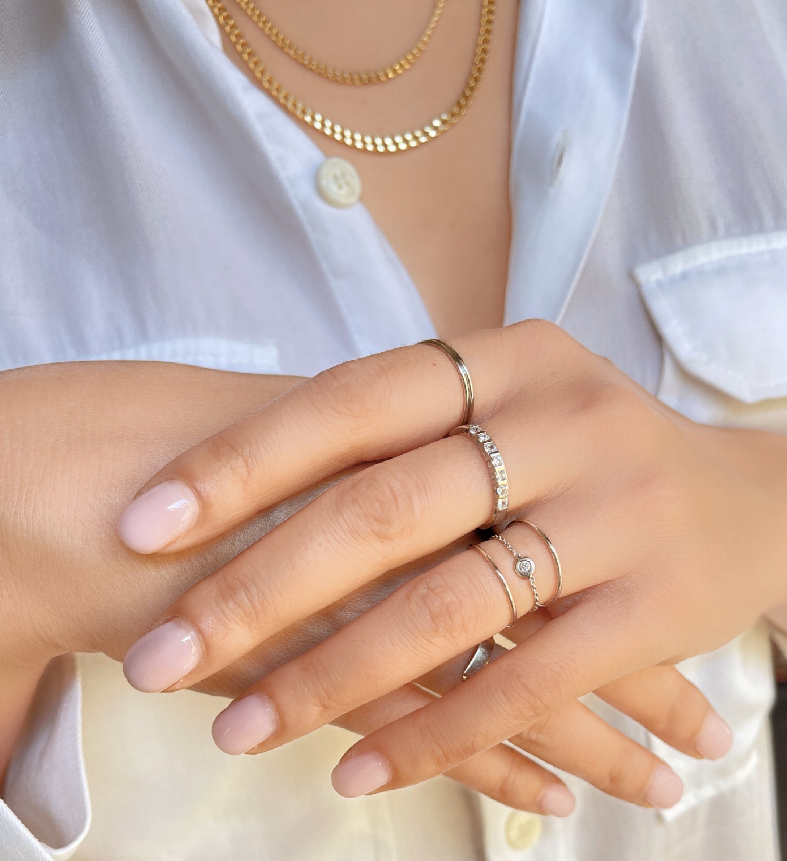 Set Di 5 Anelli Impilabili In Oro 14K - Sottili, Minimal, Con Zirconio, Antiossidanti - Regalo Donna Tendenze (Taglie 6-10 USA) - 3