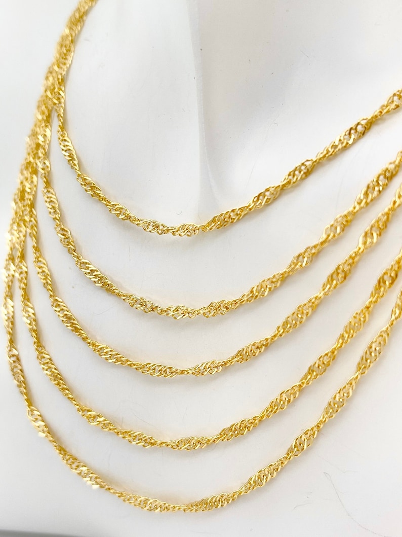 Singapore Chain Necklace 10K 14K Yellow Real Gold Sparkle Diamond Cut Twisted Link Necklace, 2.5mm 3.1mm 4.8mm Thick Minimalist Necklace with Lobster Clasp For Women, Anniversary Gift, Birthday Gift, Gift For Her, Gift For Wife.